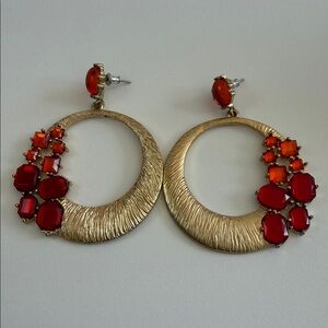Elegant Gold and Red Statement Earrings
